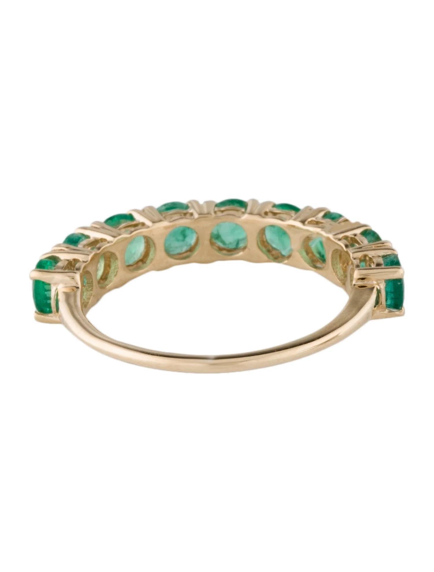 Round Cut 14K Yellow Gold 1.75ctw Emerald Half Eternity Band, Size 6.75, Round Modified For Sale