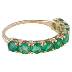 14K Yellow Gold 1.75ctw Emerald Half Eternity Band, Size 6.75, Round Modified