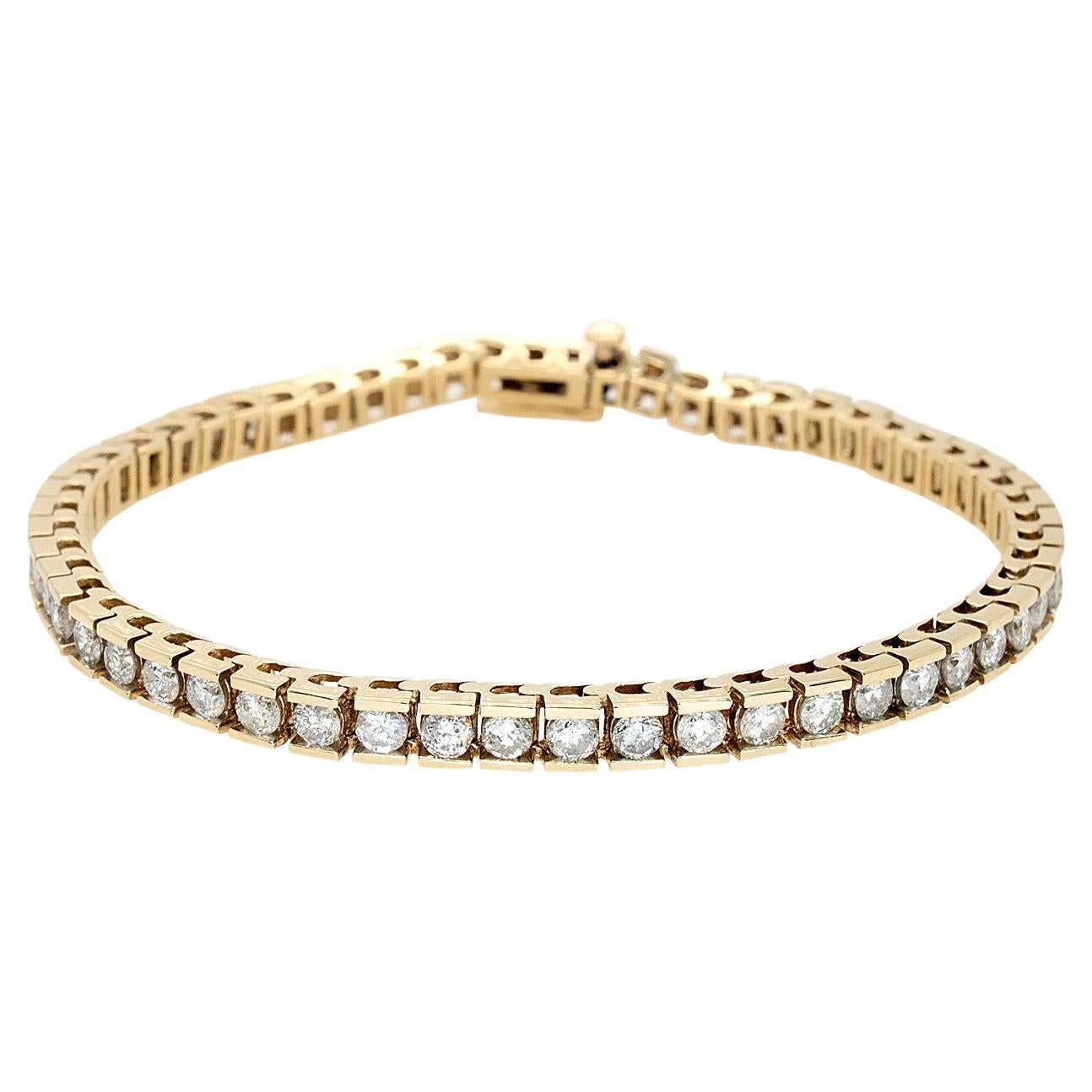Bracelet tennis en or jaune 14 carats avec diamants naturels brillants ronds de 1,75 carat