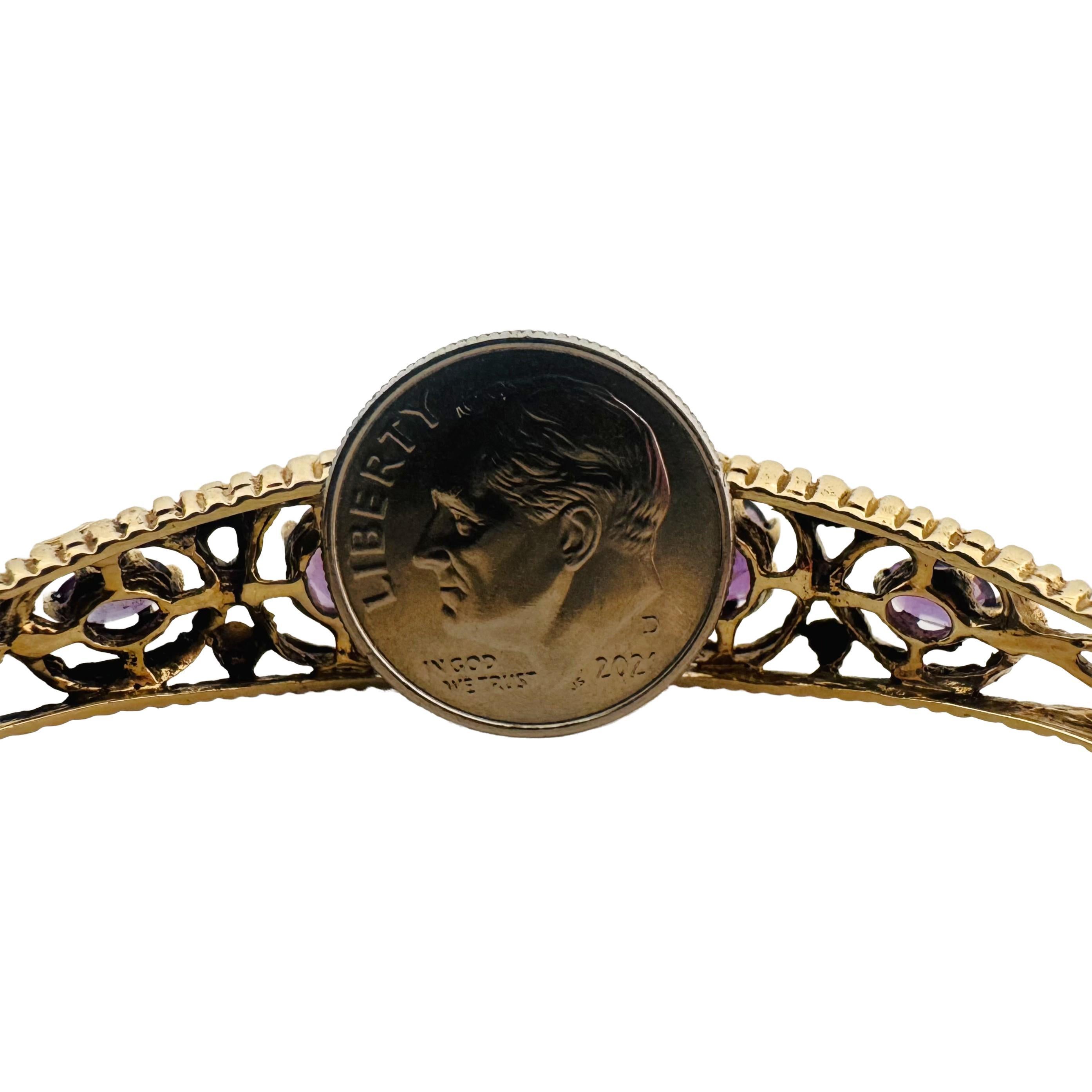 14k Yellow Gold 17.5g Solid Vintage Amethyst Bangle Bracelet 6.5