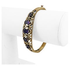 14k Yellow Gold 17.5g Solid Vintage Amethyst Bangle Bracelet 6.5"