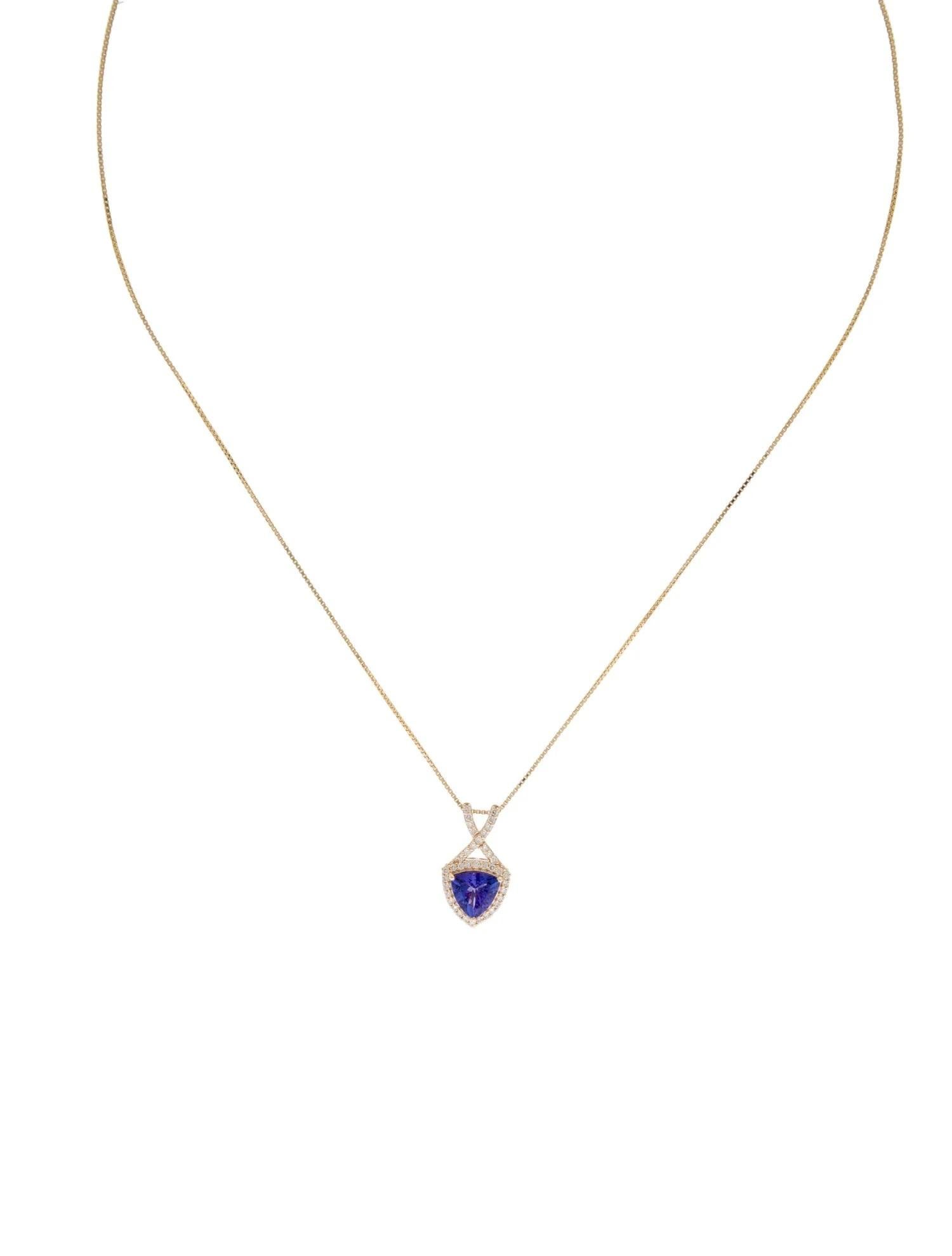 Round Cut 14K Yellow Gold 1.78ct Tanzanite & 0.31ctw Diamond Pendant Necklace, 18-Inch For Sale