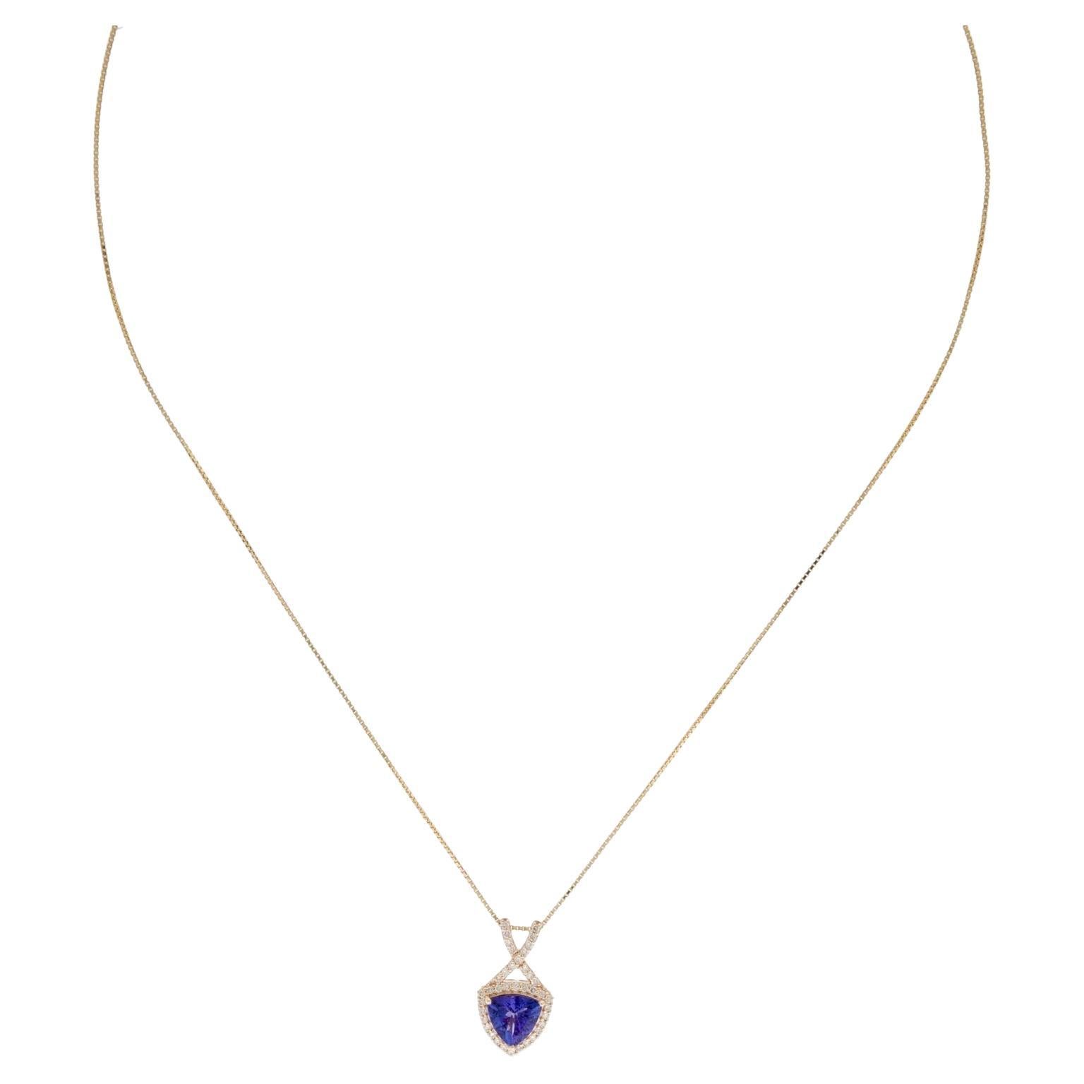 14K Yellow Gold 1.78ct Tanzanite & 0.31ctw Diamond Pendant Necklace, 18-Inch