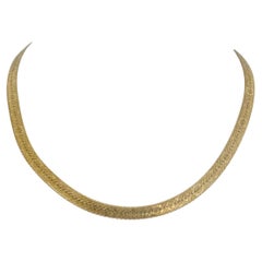 14k Yellow Gold 17.8g Vintage 6mm Textured Design Herringbone Necklace Italy 18"