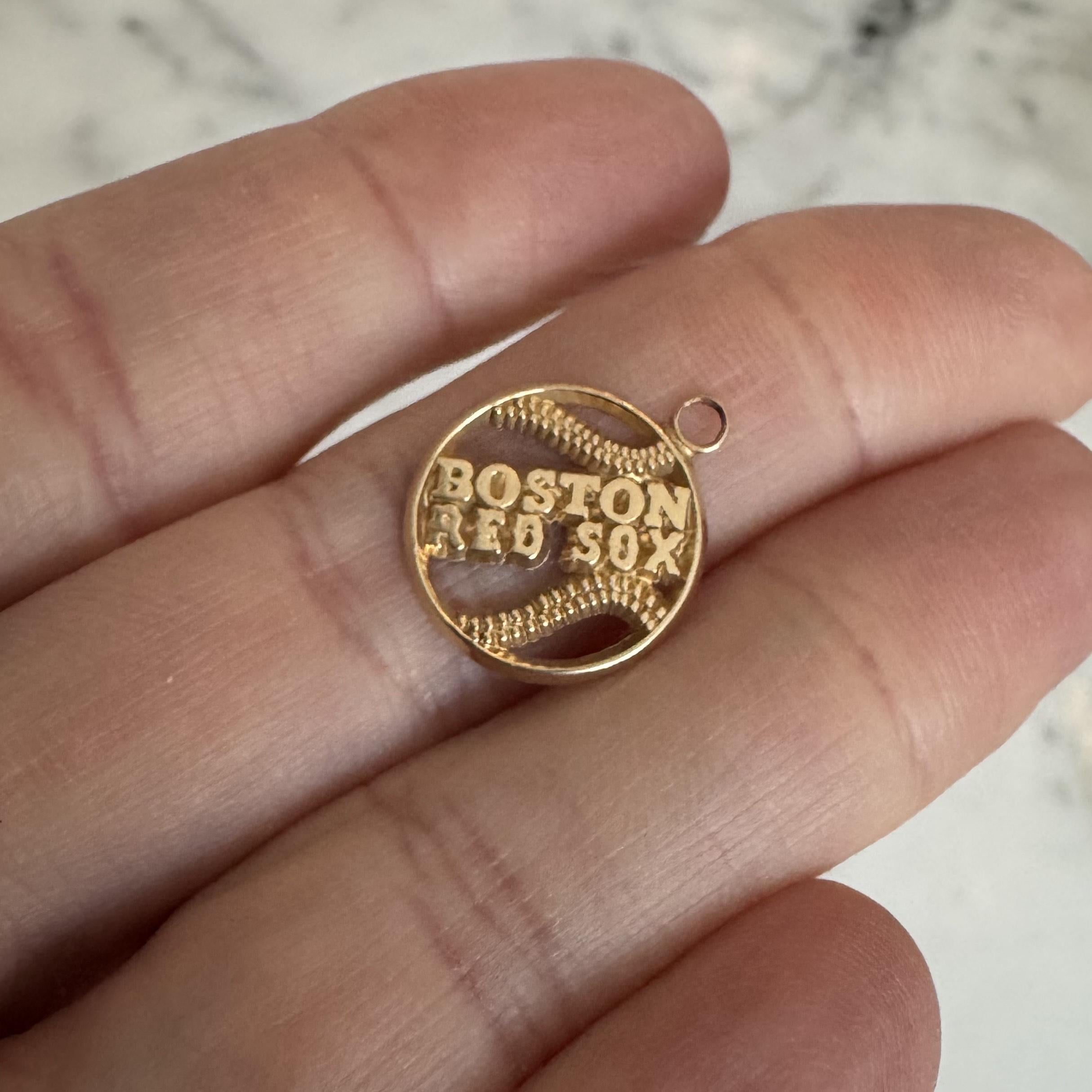 14k Yellow Gold 1.7g Boston Red Sox Baseball Charm Pendant 1