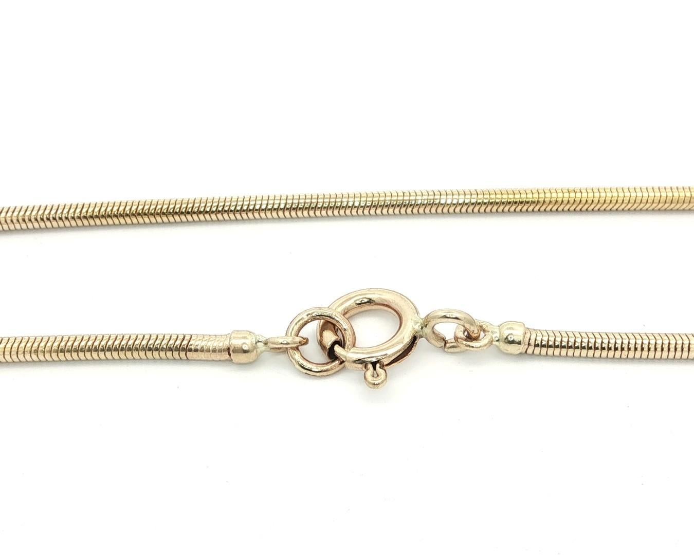 Material: Solid 14k Yellow Gold
Weight: 10.80 Grams
Chain Type: Rounded Snake link
Chain Length: 20