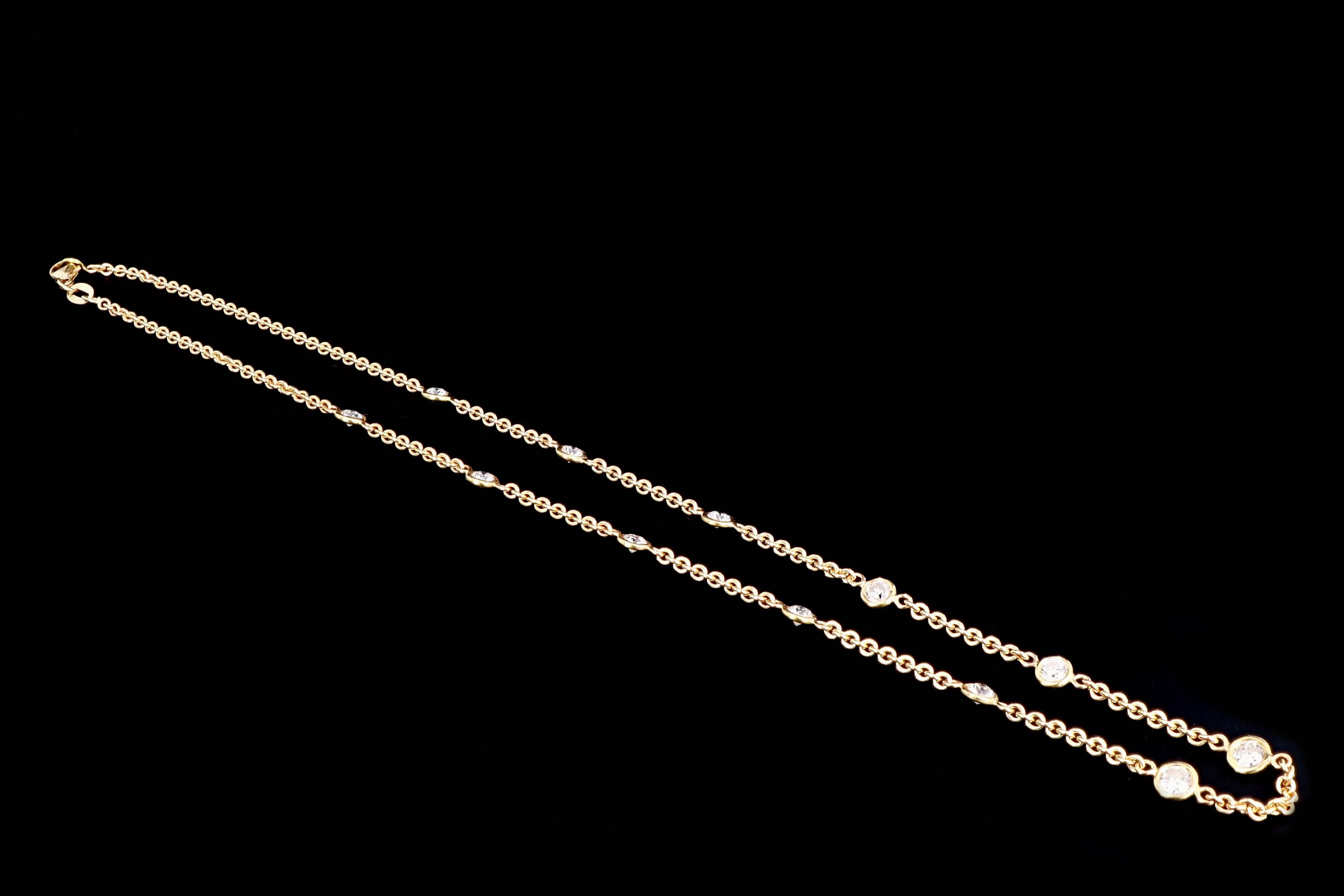 Women's 14 Karat Yellow Gold 1.8 Carat Diamond by The Yard Necklace