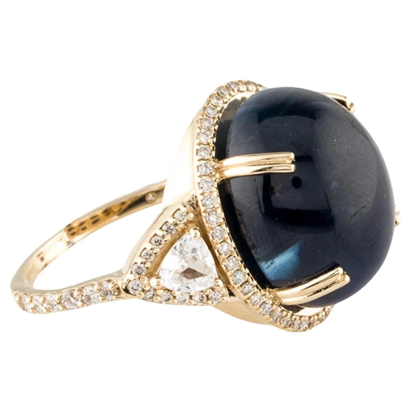 14K Yellow Gold 18.04ct Sapphire & Diamond Cocktail Ring, Size 7.25