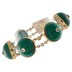 Pulsera de oro amarillo de 14 quilates con 1,80 ct de diamantes y malaquita MF09-013026