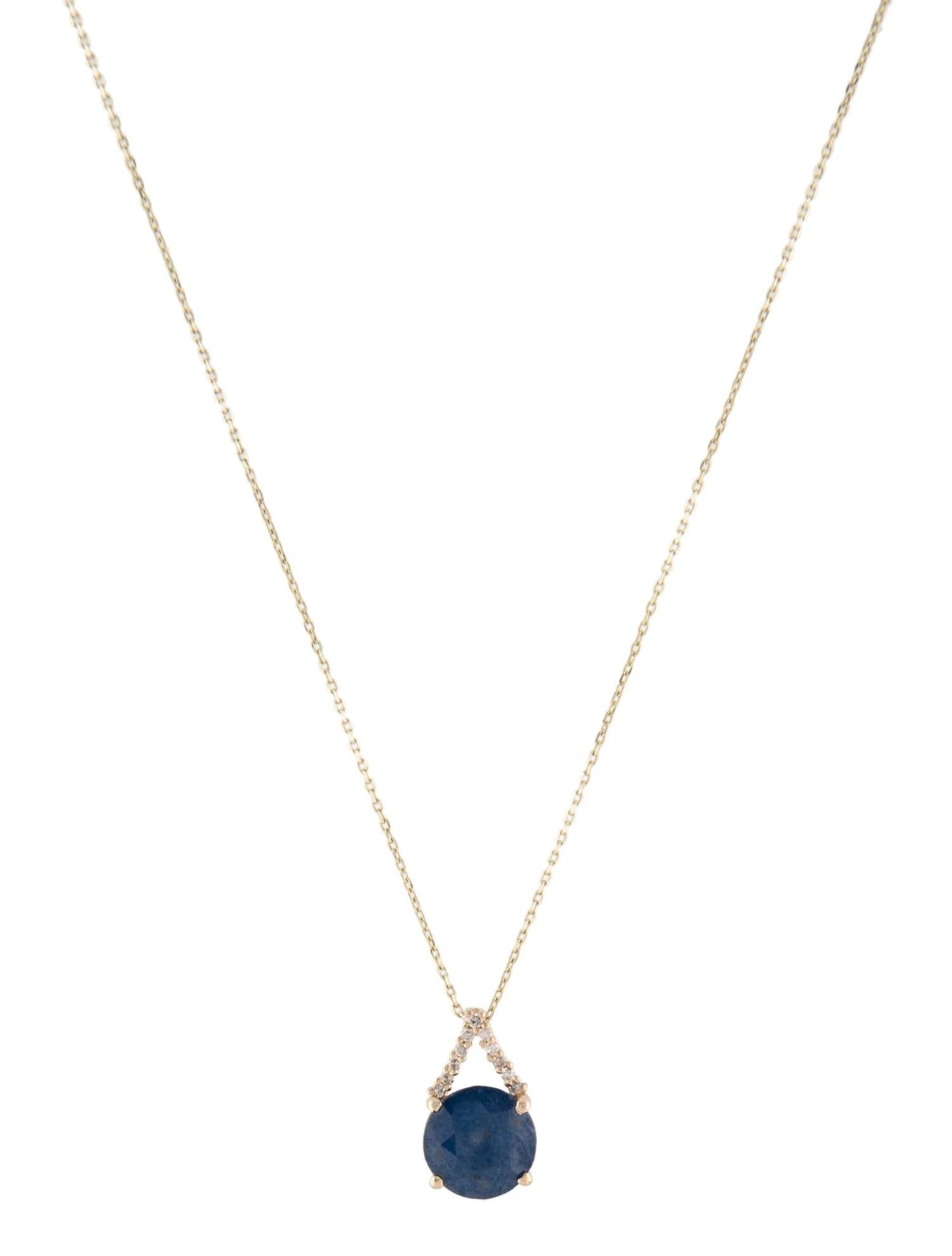 Round Cut 14K Yellow Gold 1.80ct Sapphire & Diamond Pendant Necklace For Sale