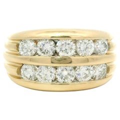 14k Yellow Gold 1.80ctw Fiery Channel Diamond 12.3mm Wide 2 Row Men's Band Ring