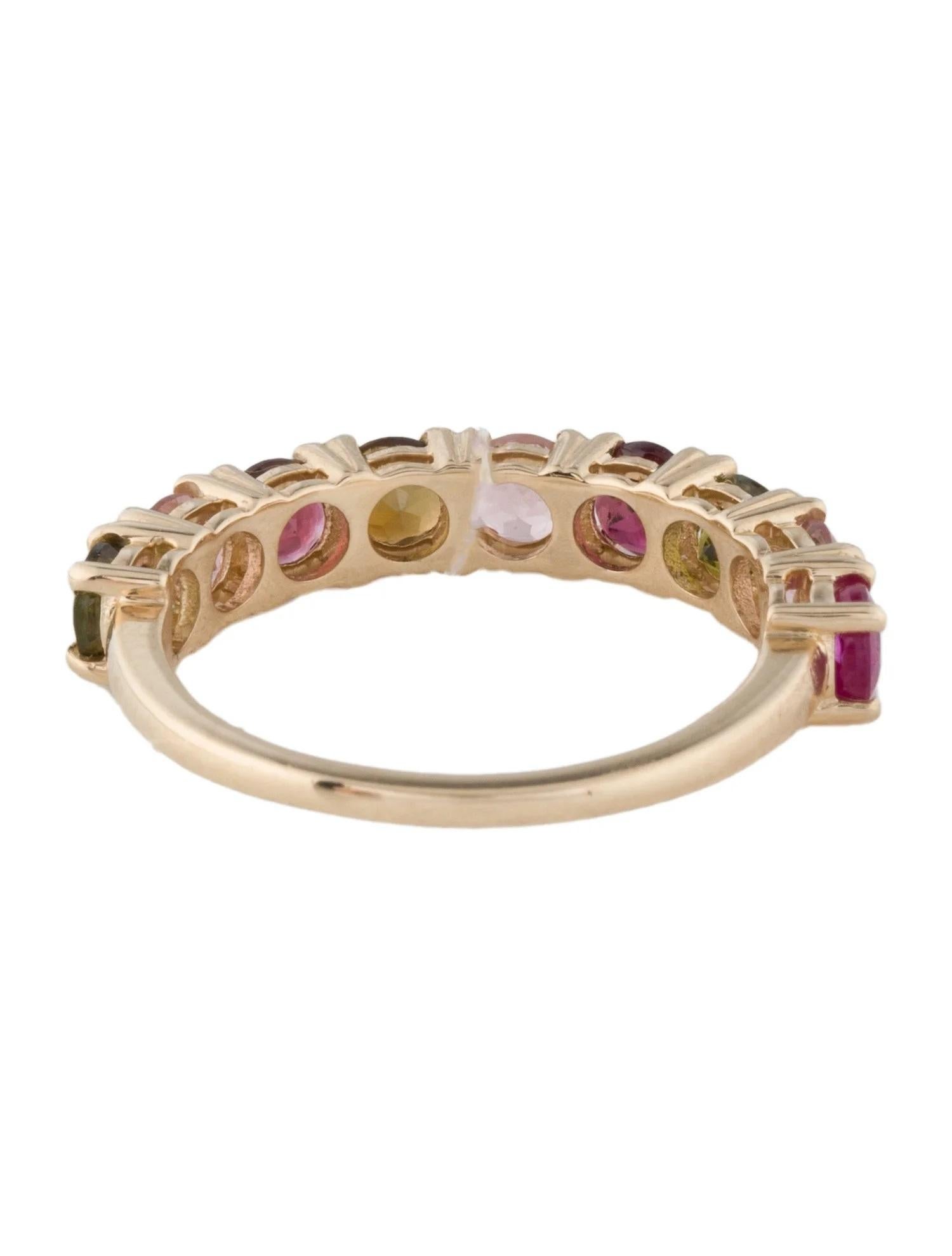 Taglio rotondo Anello a fascia in oro giallo 14K con tormalina multicolore da 1,80 carati, misura 6,75 in vendita