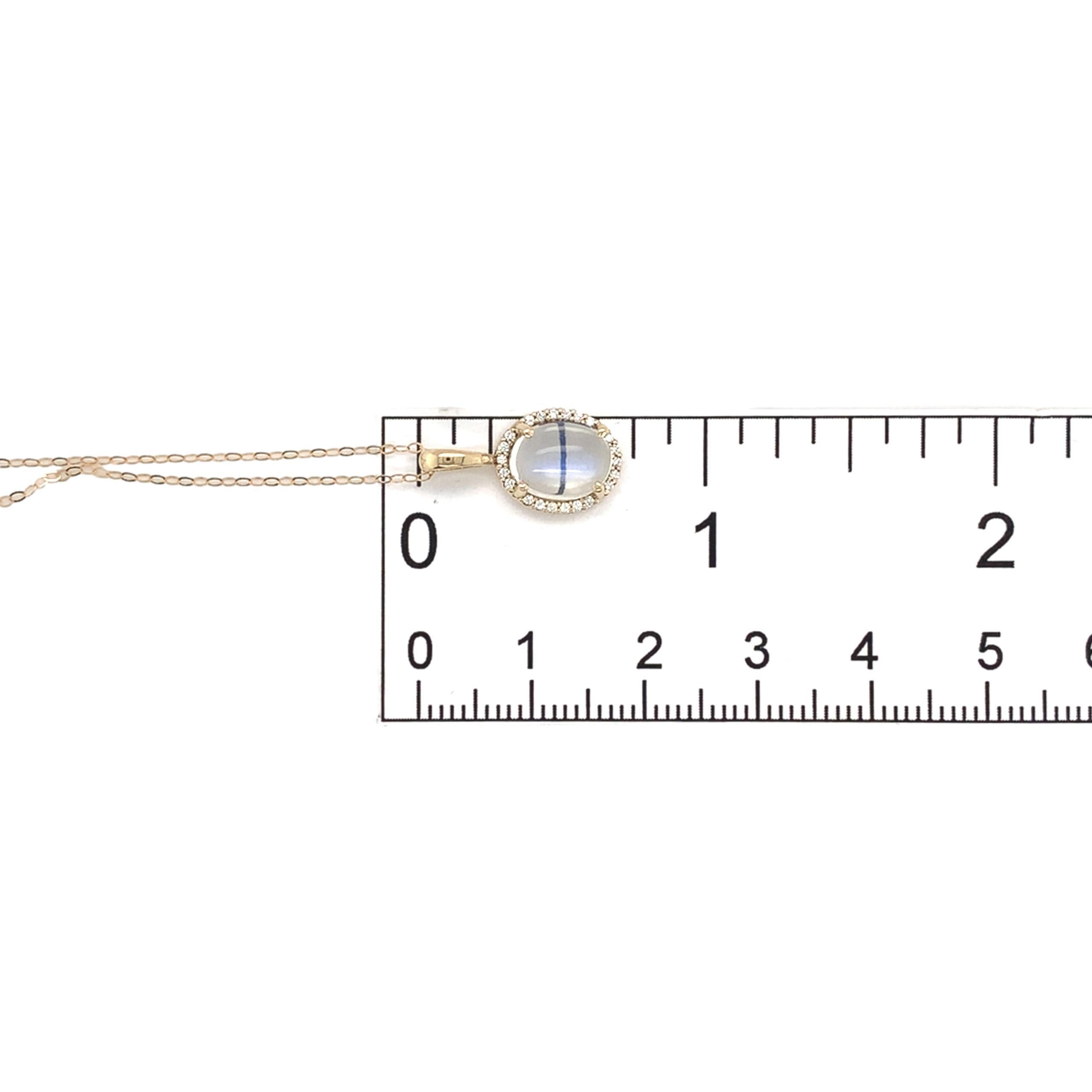 14K Gelbgold 1,84 Karat Blue Flash Mondstein und Diamant Anhänger mit Kette im Angebot 5