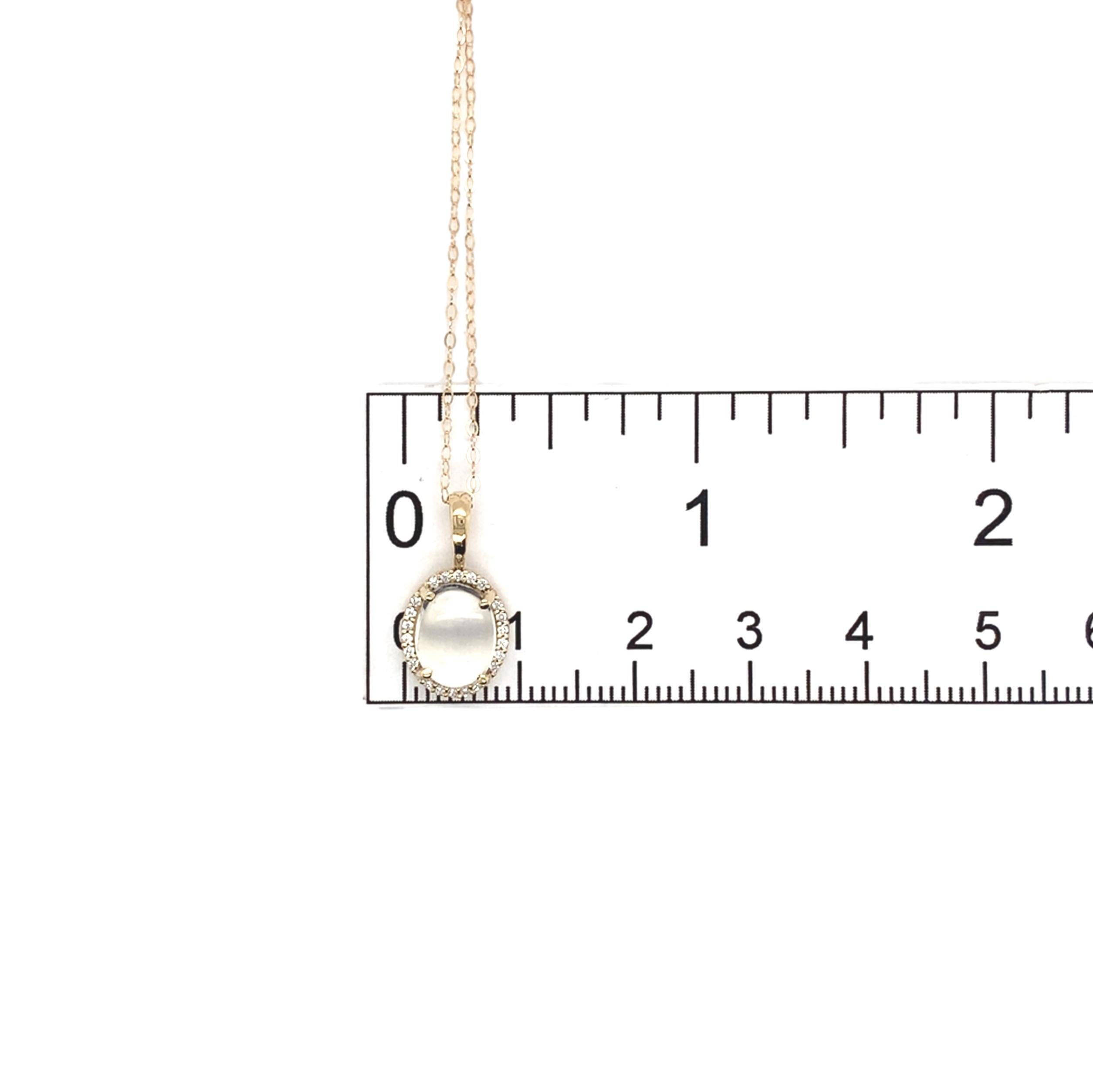 14K Gelbgold 1,84 Karat Blue Flash Mondstein und Diamant Anhänger mit Kette im Angebot 6