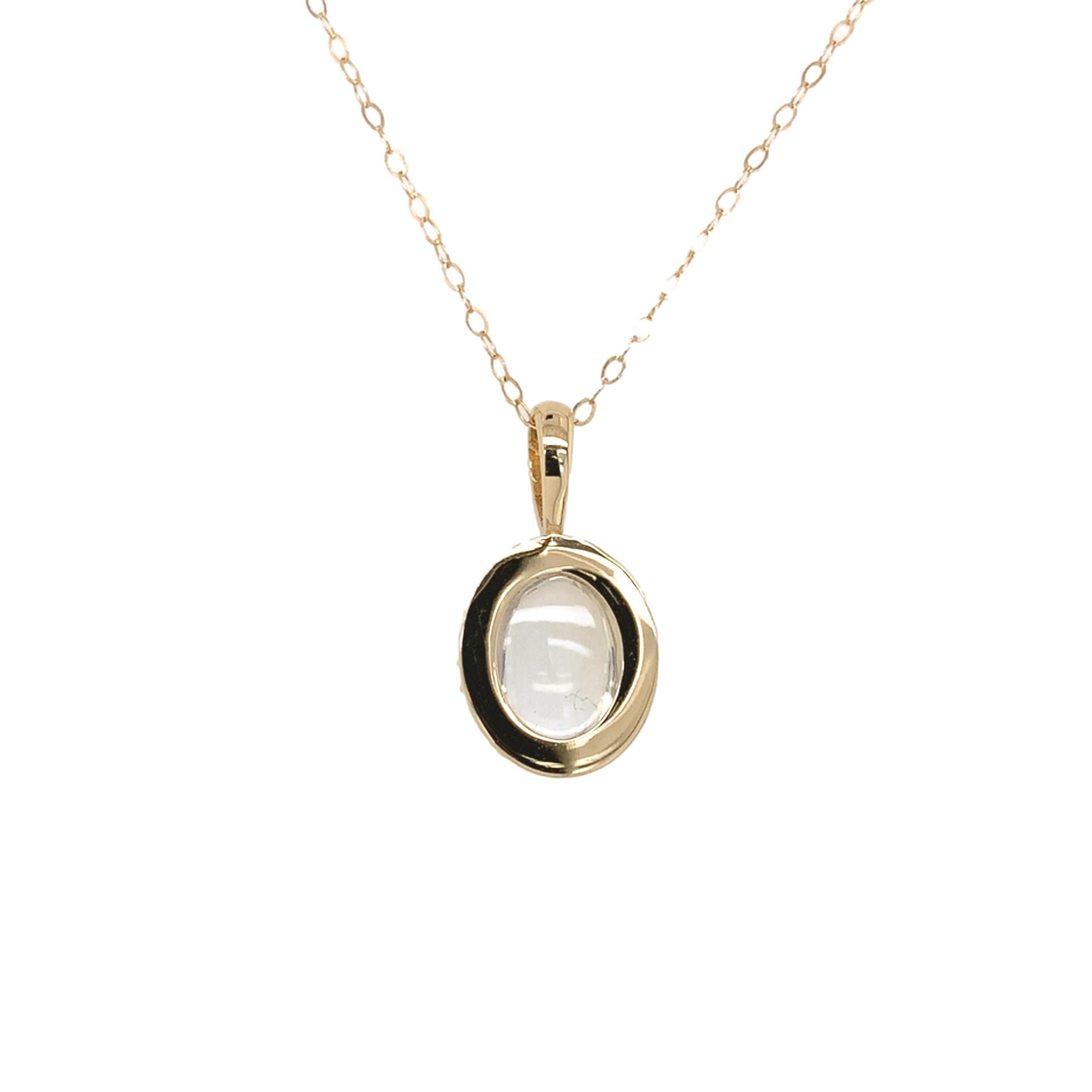 14K Gelbgold 1,84 Karat Blue Flash Mondstein und Diamant Anhänger mit Kette im Zustand „Neu“ im Angebot in Big Bend, WI