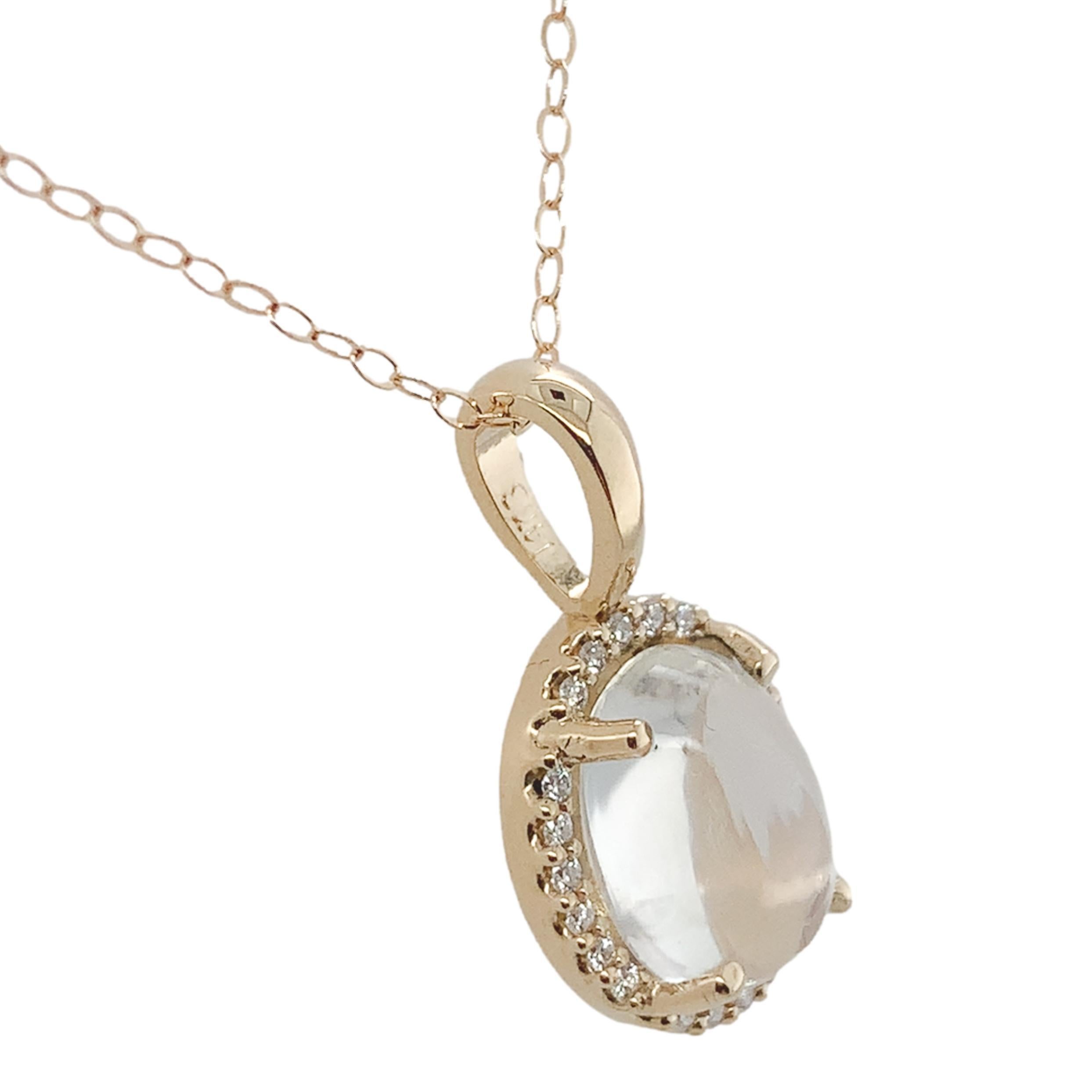 14K Gelbgold 1,84 Karat Blue Flash Mondstein und Diamant Anhänger mit Kette im Angebot 4