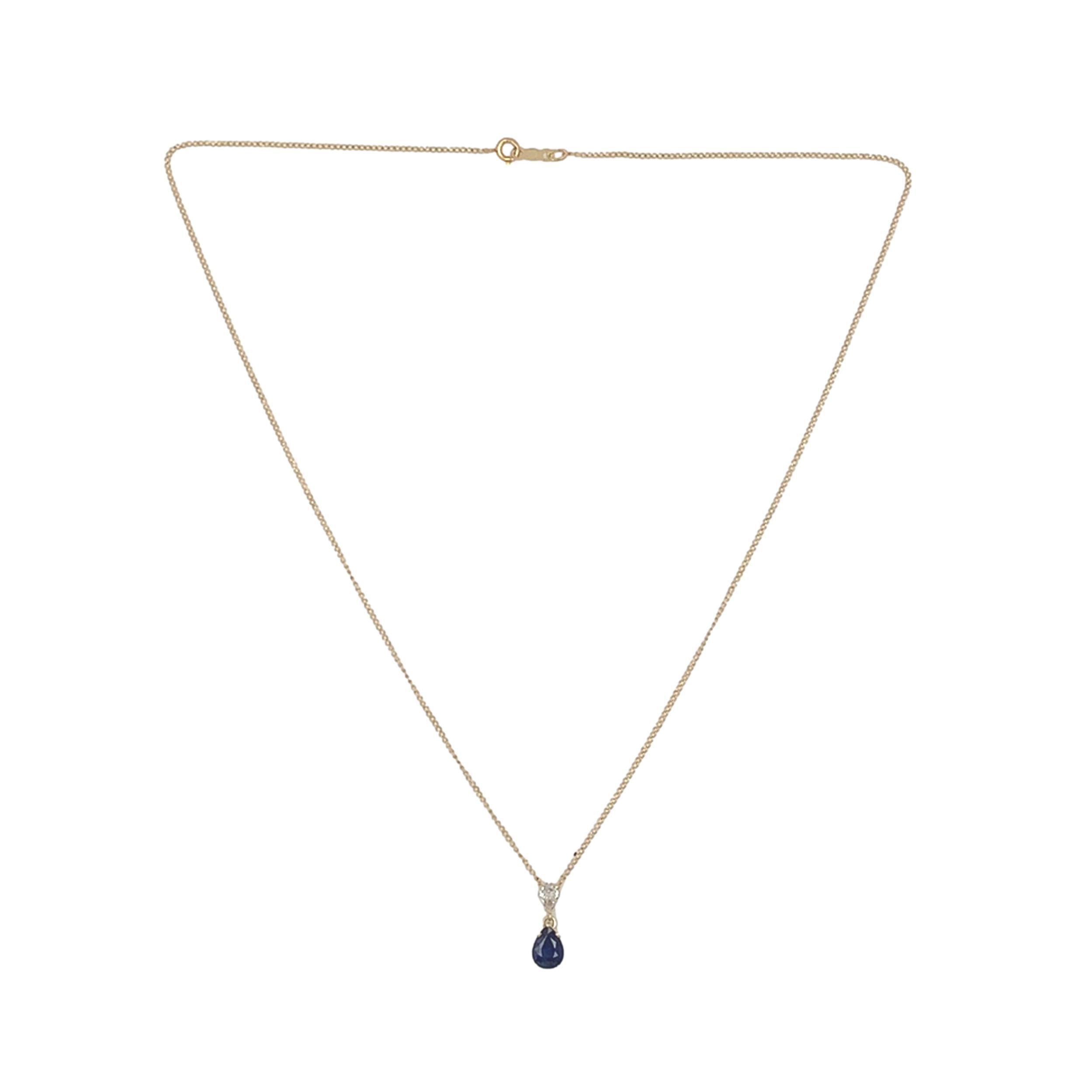 Taille poire Collier en or jaune 14K saphir bleu et diamant de 1,84 carat 18