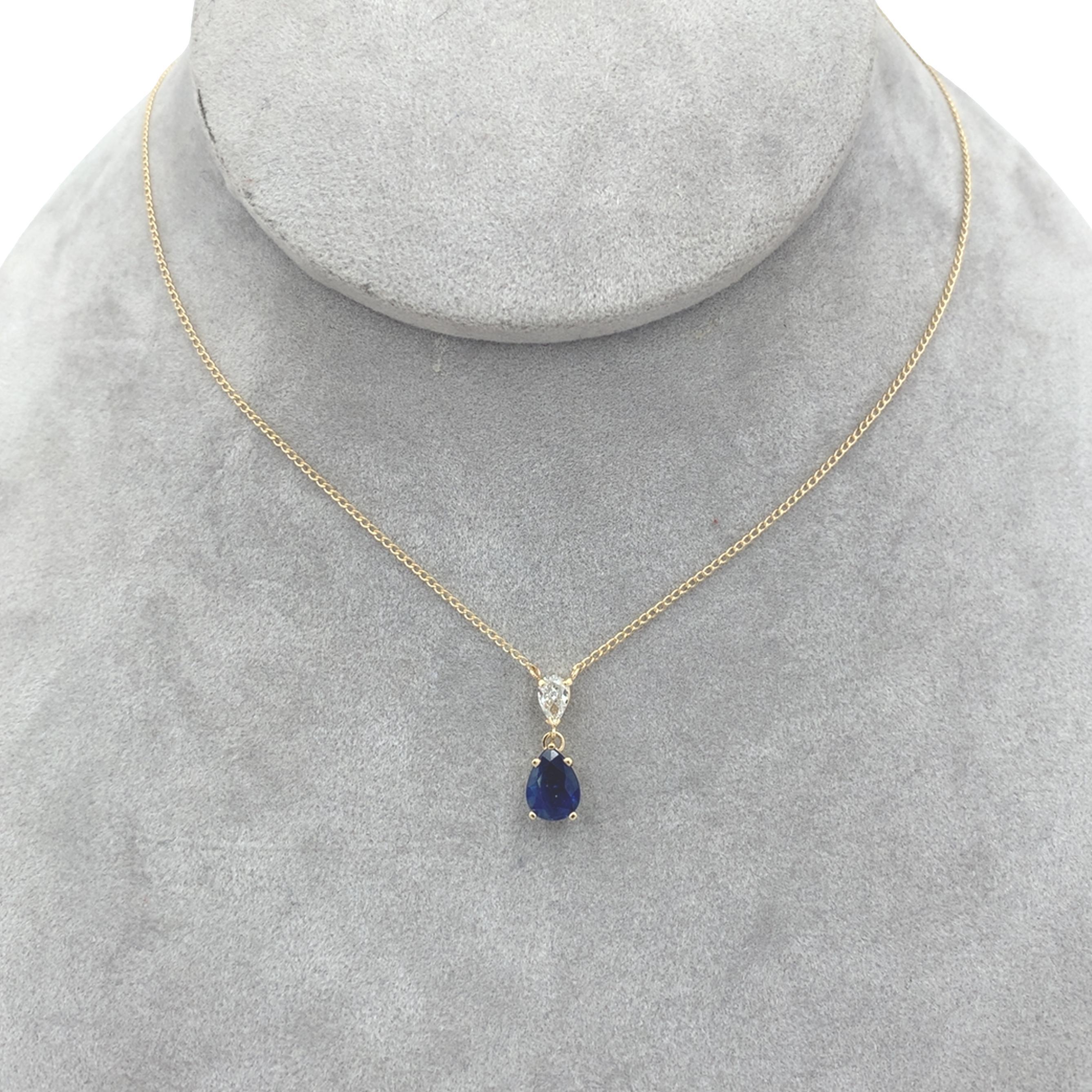 Collier en or jaune 14K saphir bleu et diamant de 1,84 carat 18