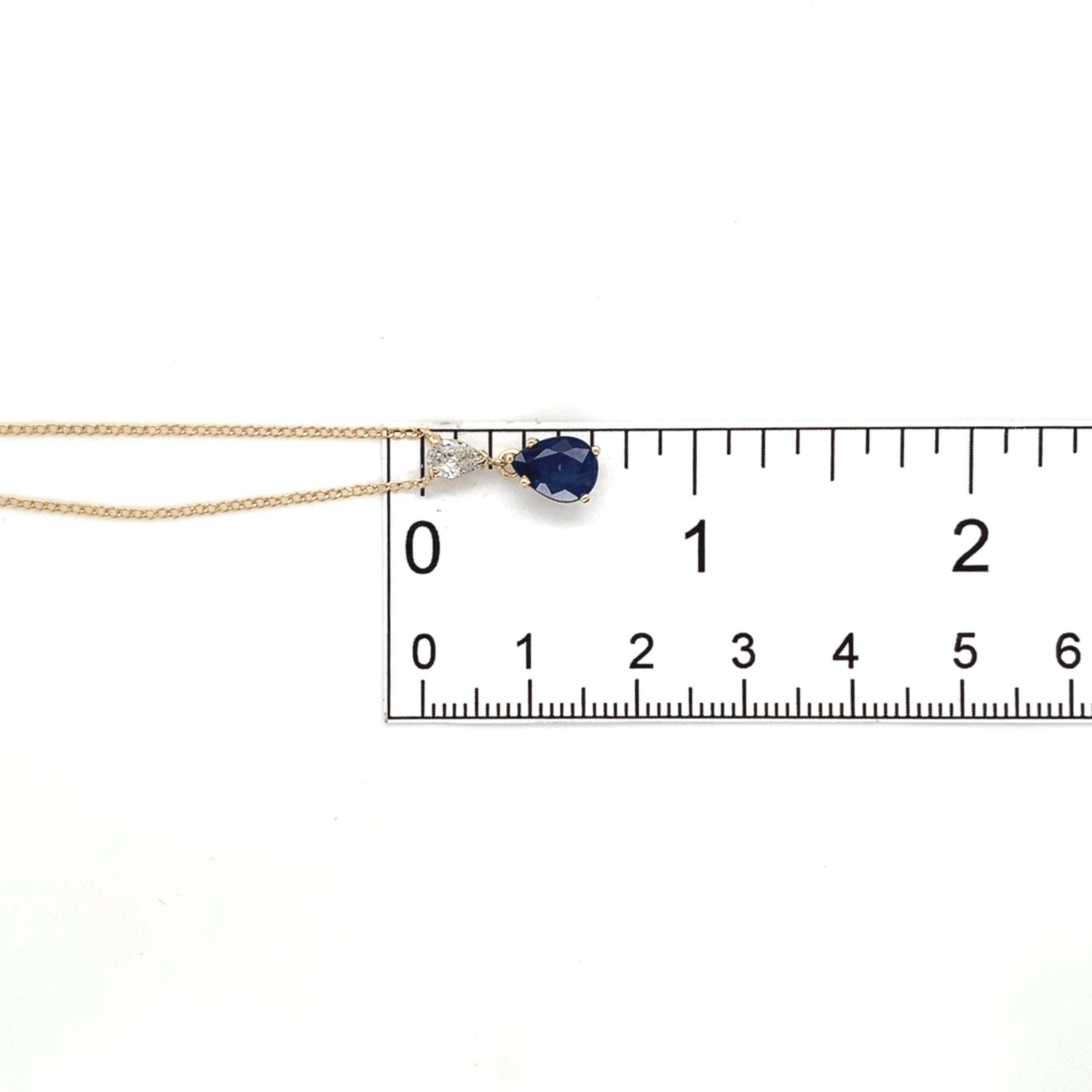 Collier en or jaune 14K saphir bleu et diamant de 1,84 carat 18