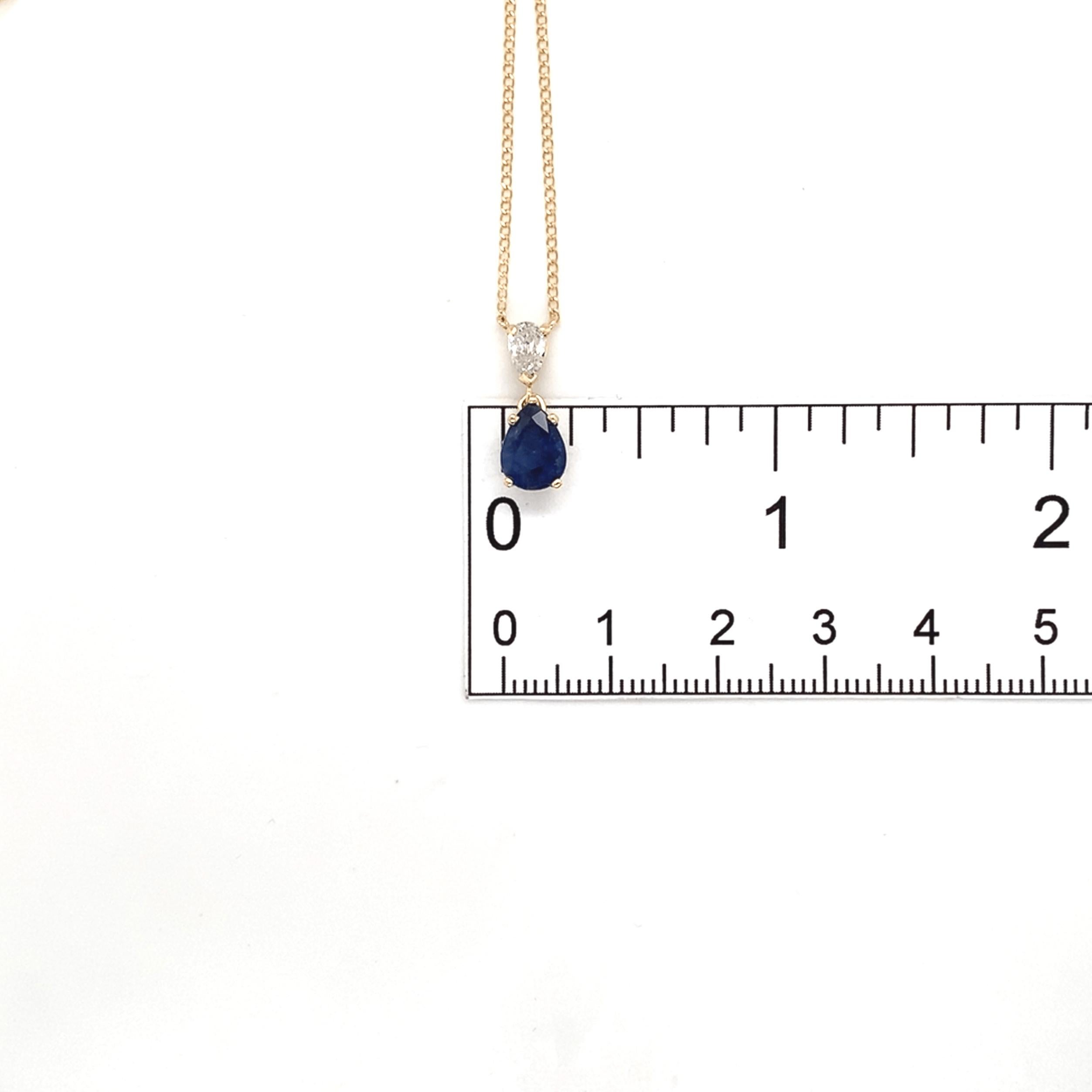 Collier en or jaune 14K saphir bleu et diamant de 1,84 carat 18
