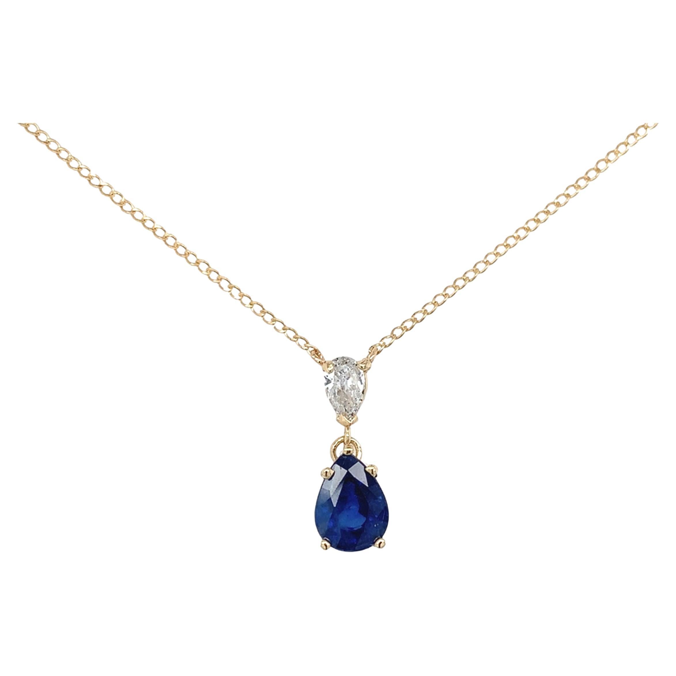 Collier en or jaune 14K saphir bleu et diamant de 1,84 carat 18". en vente