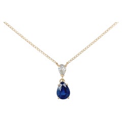 Collana in oro giallo 14K con zaffiro blu da 1,84 carati e diamanti da 18".