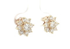 14k Yellow Gold 1.84ctw Round Diamond Cluster Flower Stud Earrings