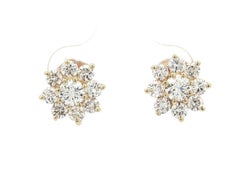 Boucles d'oreilles fleur en or jaune 14k avec 1,84ctw de diamant rond en grappe