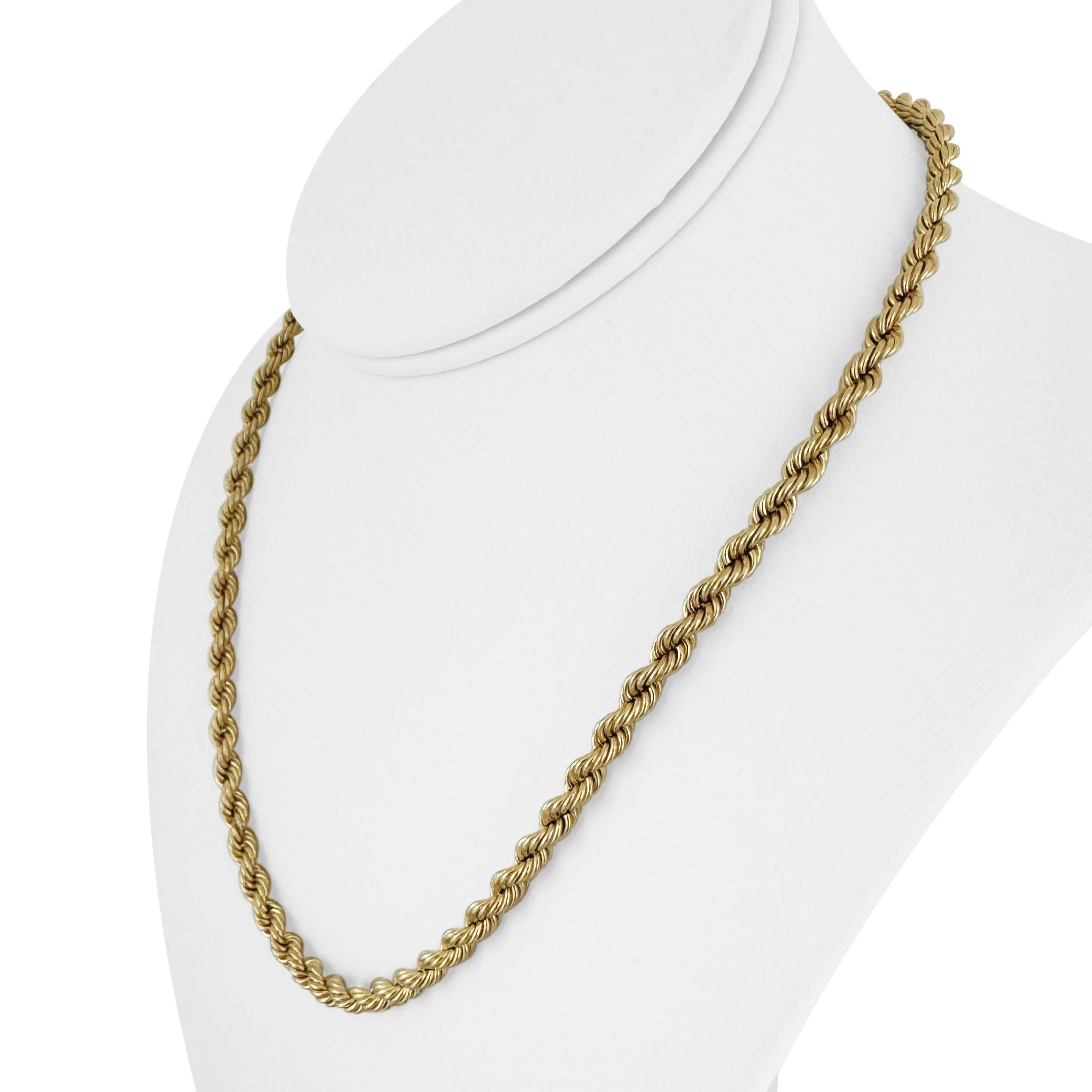 Zustand:  Ausgezeichneter Condit, Professionell gereinigt und poliert
Metall: 14k Gold (markiert und professionell getestet)
Gewicht: 18,4 g
Länge: 18 Zoll
Breite: 4 mm
Verschluss: Box Tab Insert mit Sicherheitsverriegelung
Markierungen: