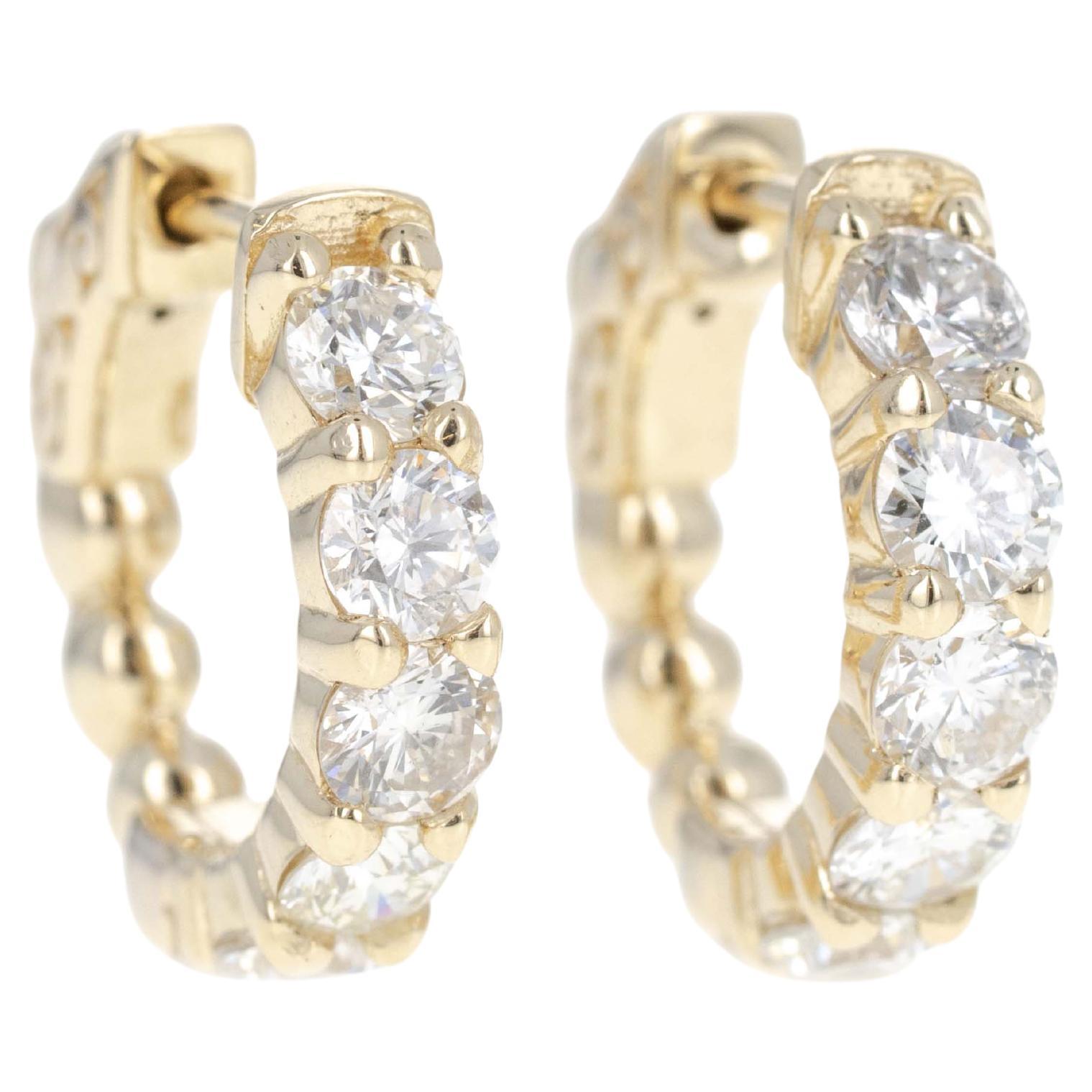 14K Gelbgold 1,85 Karat runder Diamant Huggie Creolen-Ohrringe