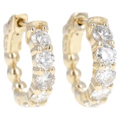 14K Yellow Gold 1.85 Carat Round Diamond Huggie Hoop Earrings