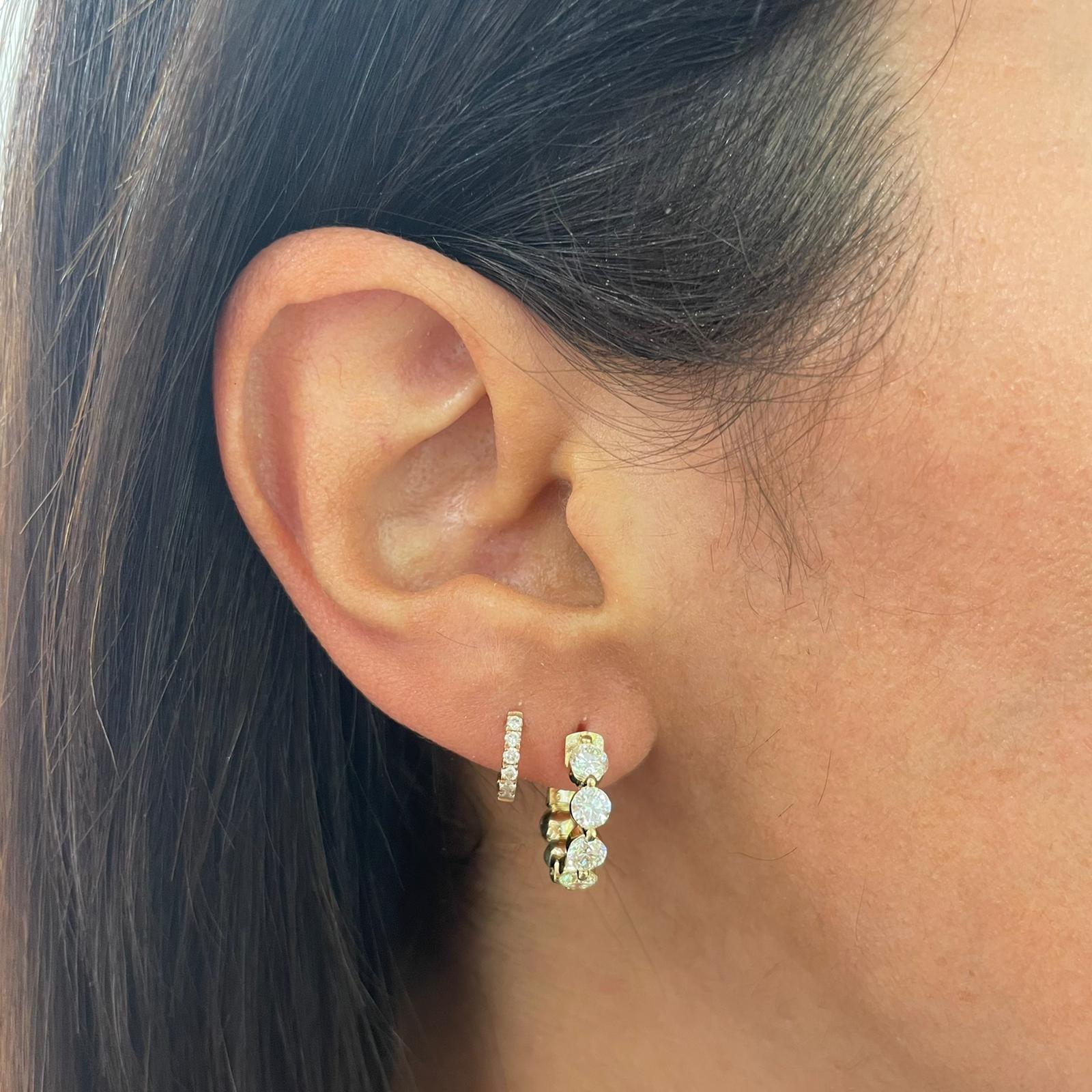 Quality Earrings Set: Made from real 14k gold and glittering natural white approximately 1.85 ct. diamonds, featuring a single line of prong set white diamonds 15mm diameter with a color and clarity of GH-SI 
 Surprise Your Loved Ones with Our