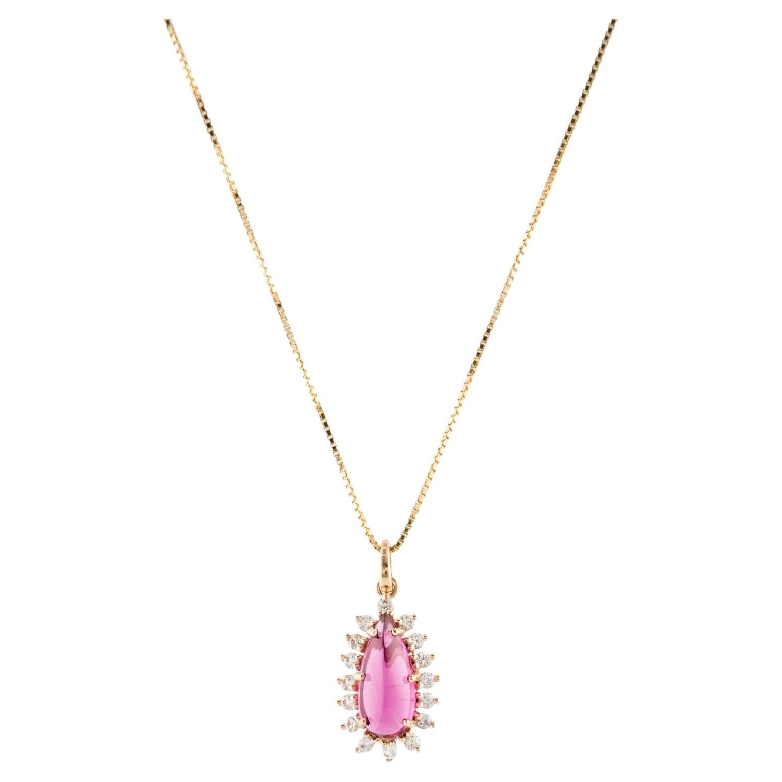 14K Yellow Gold 1.85ctw Pink Tourmaline & White Sapphire Pendant Necklace