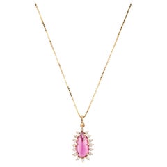 14K Yellow Gold 1.85ctw Pink Tourmaline & White Sapphire Pendant Necklace