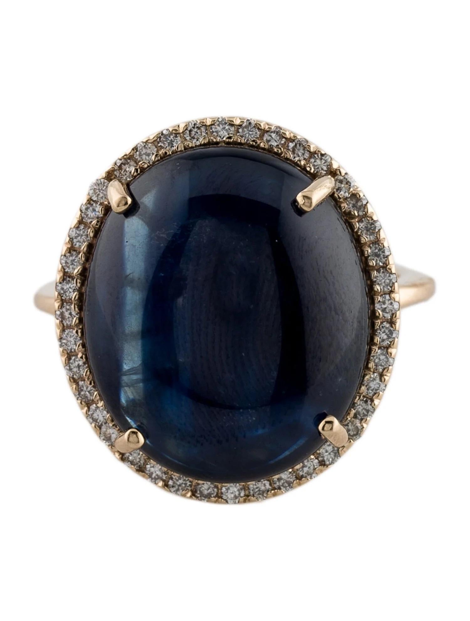 Artiste Bague cocktail en or jaune 14 carats avec saphir cabochon ovale 18,61 carats et diamants, taille 6,5 en vente