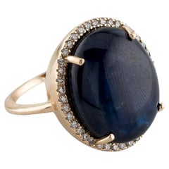 14K Gelbgold 18,61 Karat Oval Cabochon Saphir & Diamant Cocktail-Ring, Größe 6,5