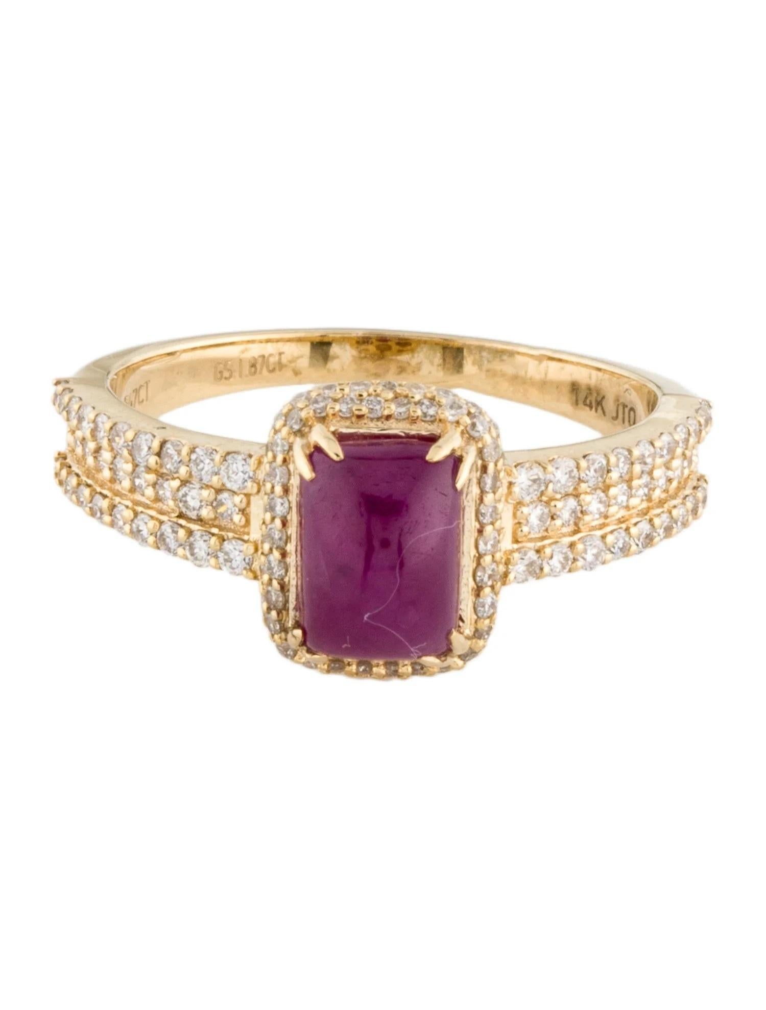 Artist 14K Yellow Gold 1.87ct Cushion Ruby Cabochon & Diamond Cocktail Ring Size 7