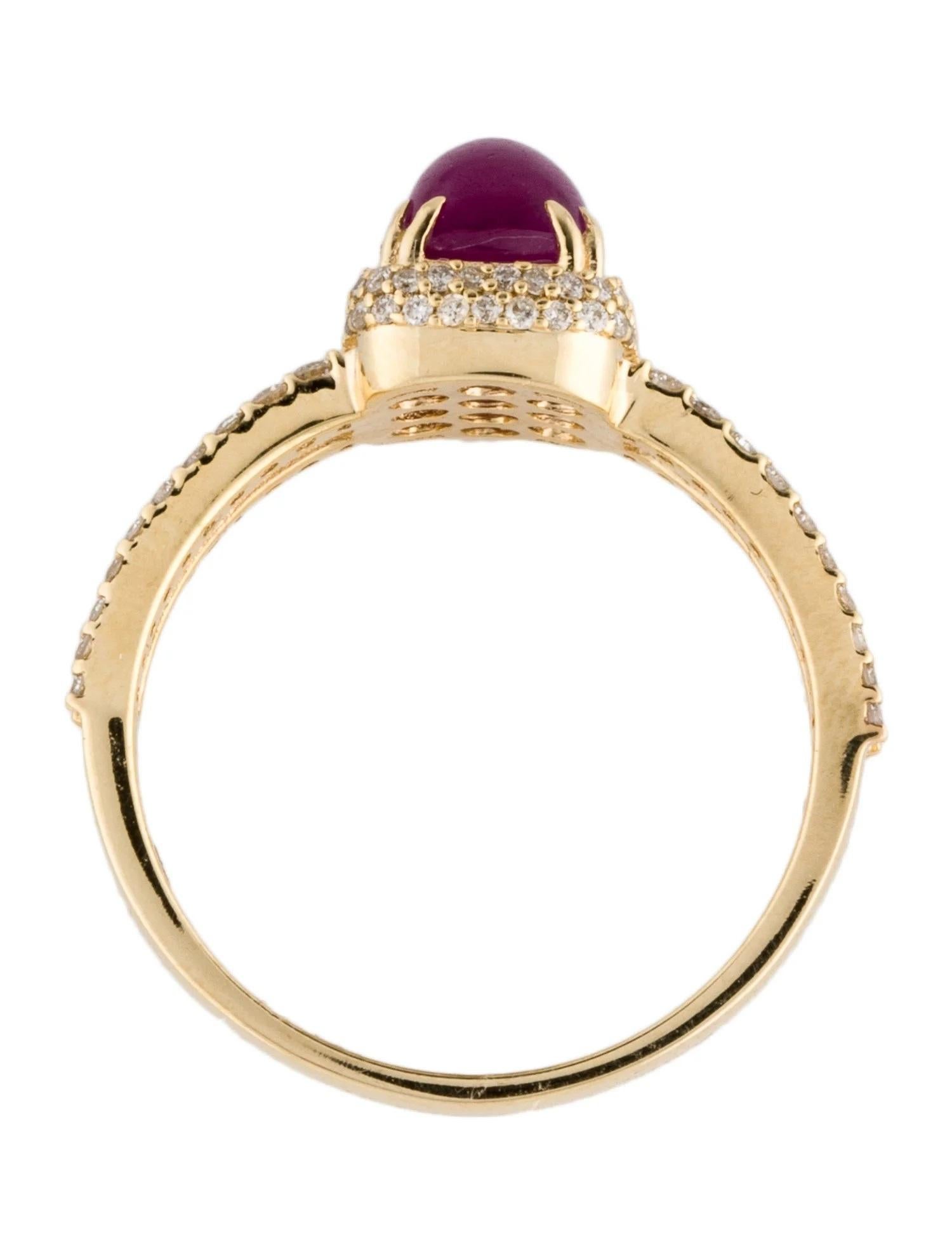 14K Yellow Gold 1.87ct Cushion Ruby Cabochon & Diamond Cocktail Ring Size 7 In New Condition In Holtsville, NY