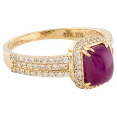 14K Yellow Gold 1.87ct Cushion Ruby Cabochon & Diamond Cocktail Ring Size 7