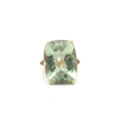 Anello solitario in oro giallo 14k (18 carati) con grande prasiolite dal taglio a cuscino e colore verde brillante