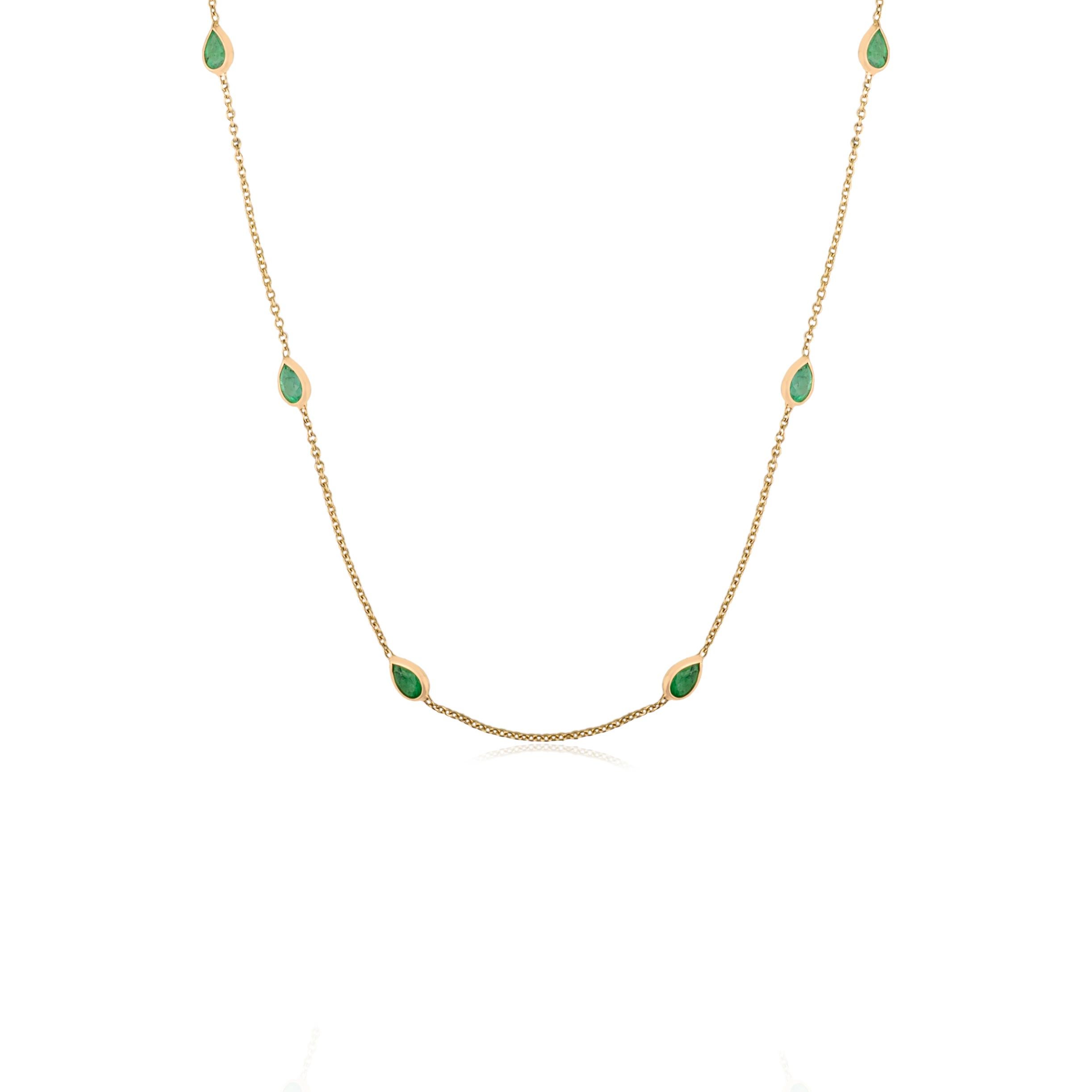 Collana a catena in oro giallo 14K con smeraldo taglio pera da 1,8 carati Regalo di alta gioielleria In condizioni Nuovo in vendita a New York, NY