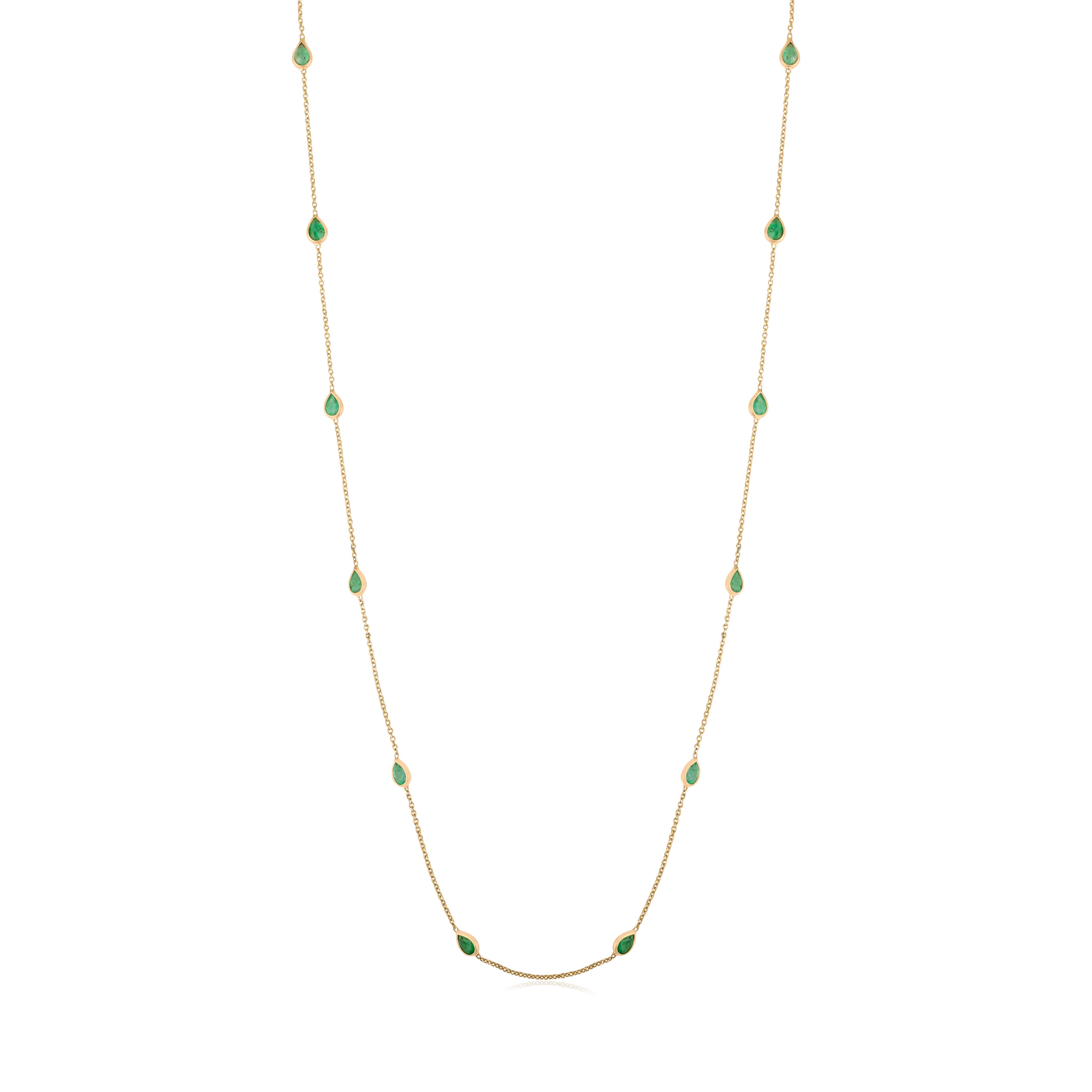 Collana a catena in oro giallo 14K con smeraldo taglio pera da 1,8 carati Regalo di alta gioielleria in vendita 1