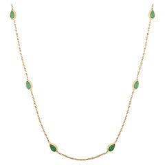 14K Yellow Gold 1.8Ct Pear Cut Emerald Station Chain Necklace Fine Jewelry Gift