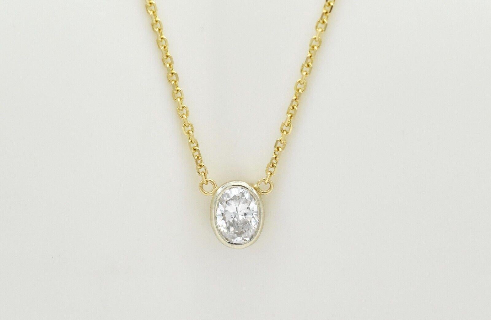 Taille ovale Collier à maillons en or jaune 14k avec diamant ovale 1.8cttw, 17 pouces - 3.5g en vente