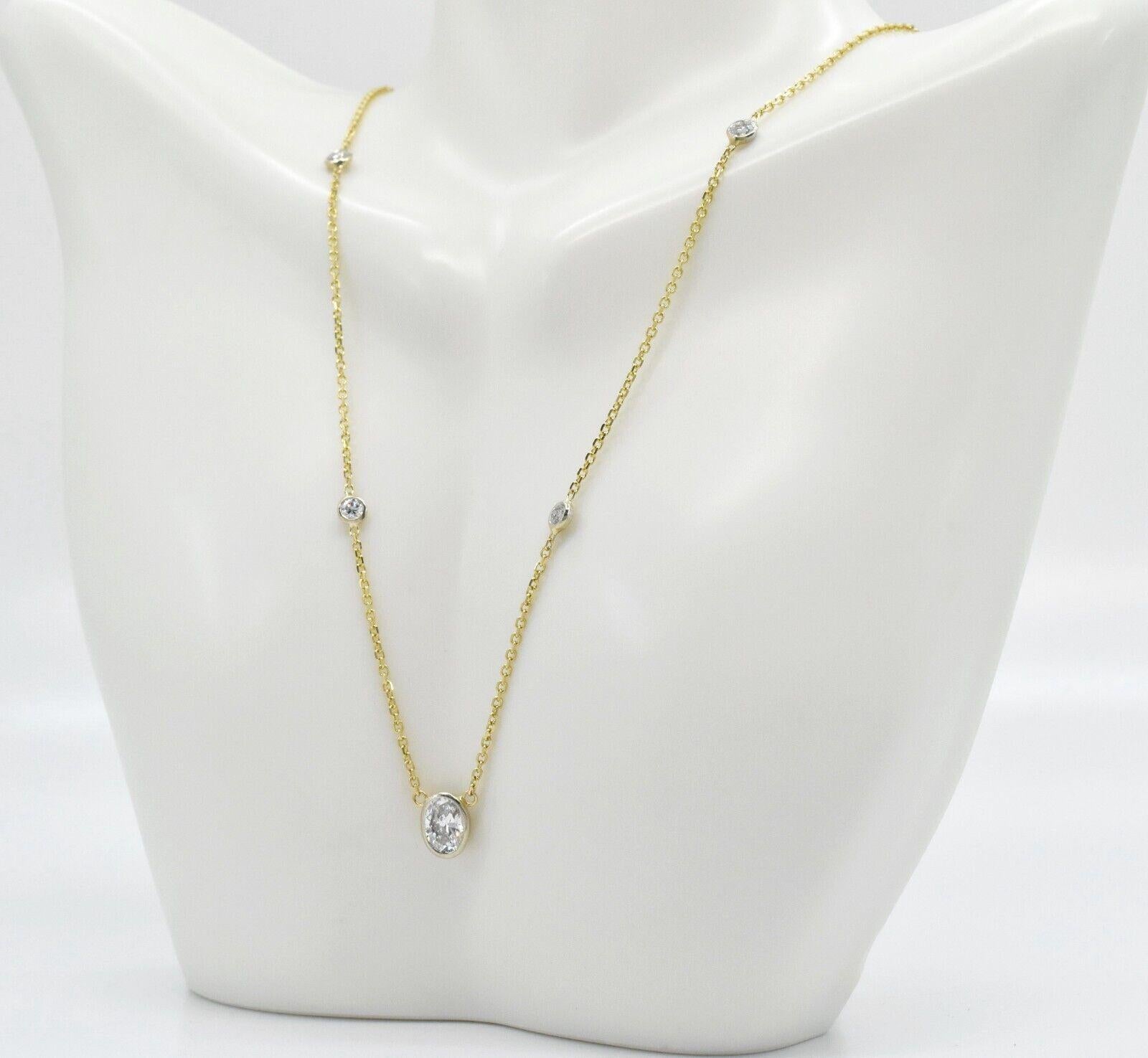 Collier à maillons en or jaune 14k avec diamant ovale 1.8cttw, 17 pouces - 3.5g en vente 1