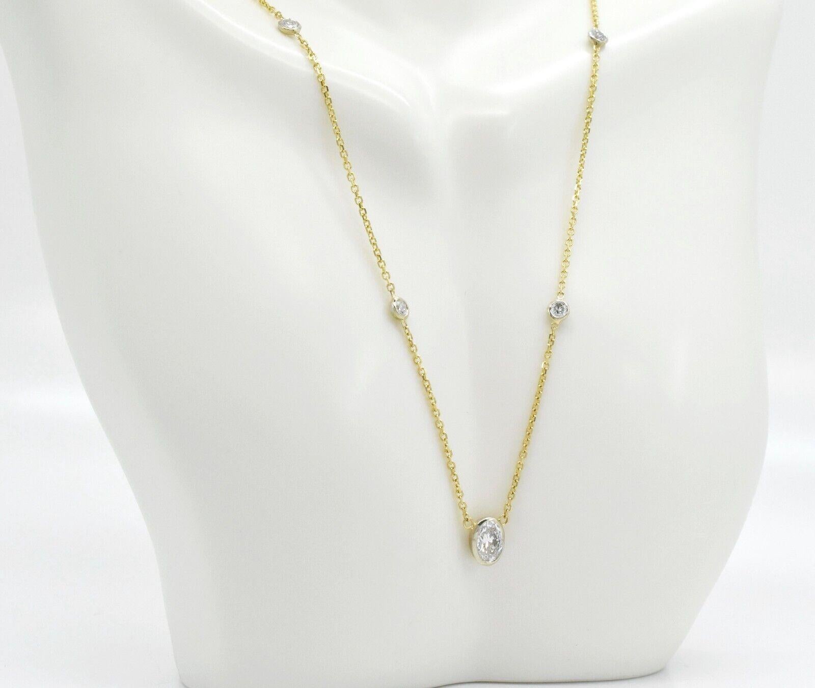 Collier à maillons en or jaune 14k avec diamant ovale 1.8cttw, 17 pouces - 3.5g en vente 2