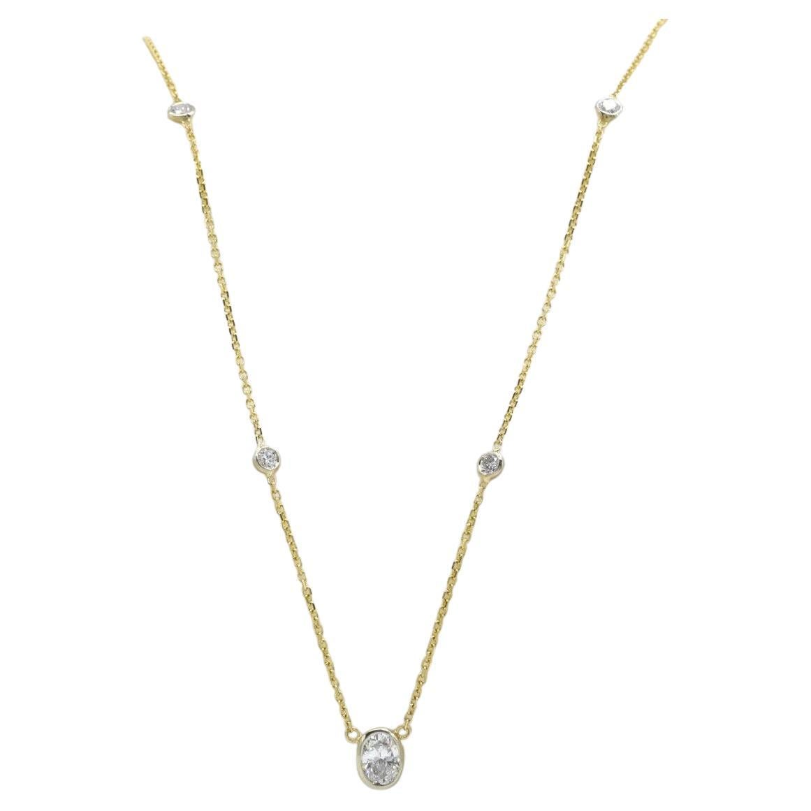 14k Yellow Gold 1.8cttw Diamond Oval Link Necklace, 17 inch - 3.5g