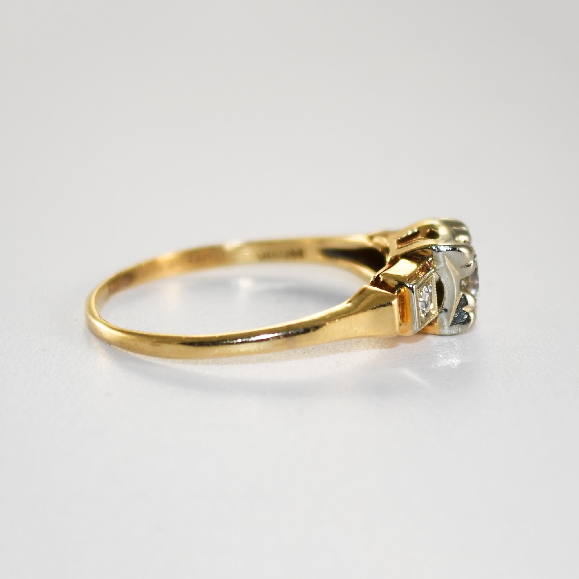 Anillo Diamante Vintage Oro Amarillo 14K/Oro Blanco 18K 0,35ct Corte redondo en venta