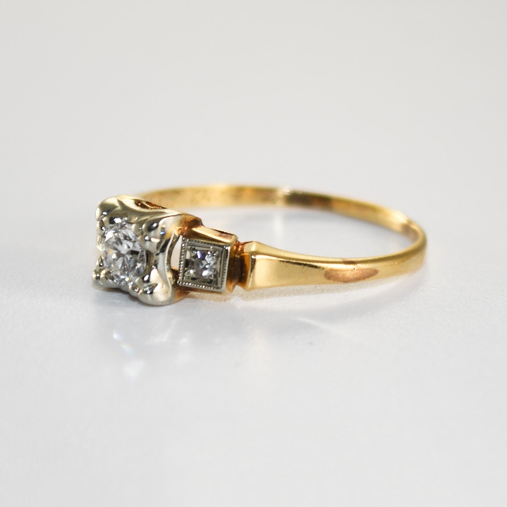 Anillo Diamante Vintage Oro Amarillo 14K/Oro Blanco 18K 0,35ct en venta 1