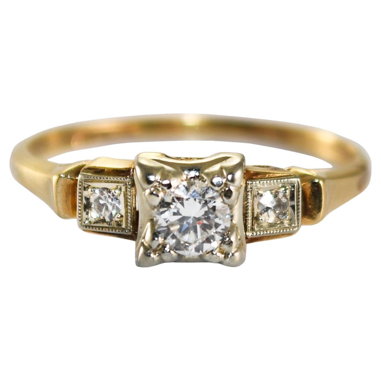 Anillo Diamante Vintage Oro Amarillo 14K/Oro Blanco 18K 0,35ct